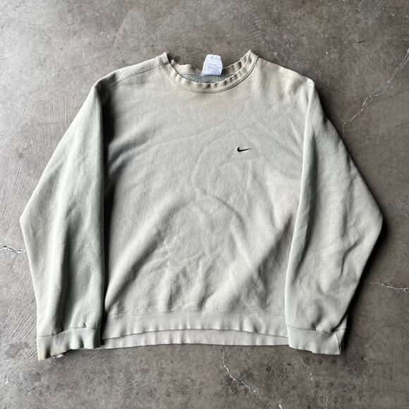VINTAGE 90S TAN NIKE TONAL CREWNECK ESSENTIAL MINI SWOOSH MENS LARGE SOME STAINS - Picture 1 of 6
